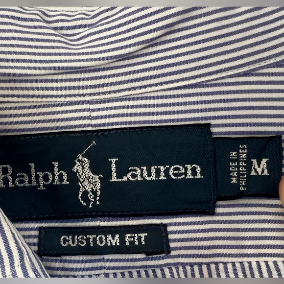 Ralph Lauren Custom Fit Blue Striped Button-Down Shirt - Size M - Picture 3 of 3